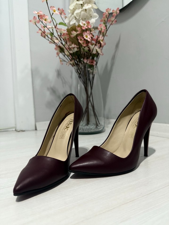 Bordo Deri Stiletto Topuklu Kadın Ayakkabı - Görsel 5