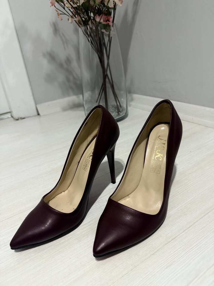 Bordo Deri Stiletto Topuklu Kadın Ayakkabı - Görsel 3