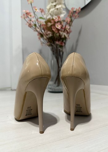 Bej Parlak Yılan Desenli Stiletto - Görsel 3