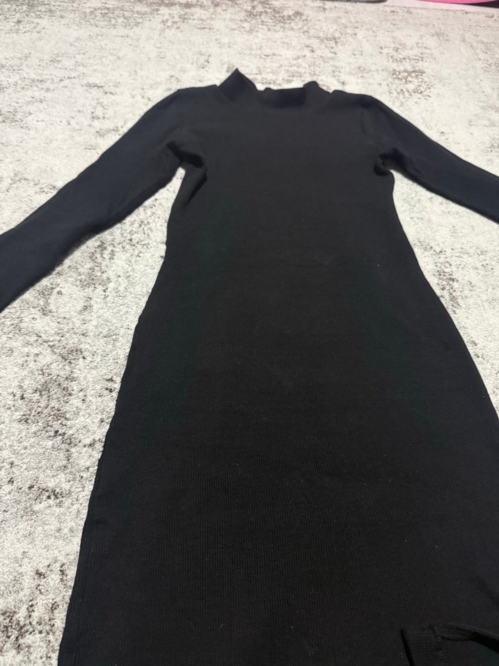 Kürklü Siyah Uzun Kollu Uzun Elbise - Görsel 5