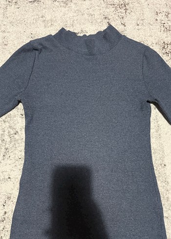 Fitilli midi örme  Uzun Kollu Yüksek Yakalı İnce Elbise - Görsel 3