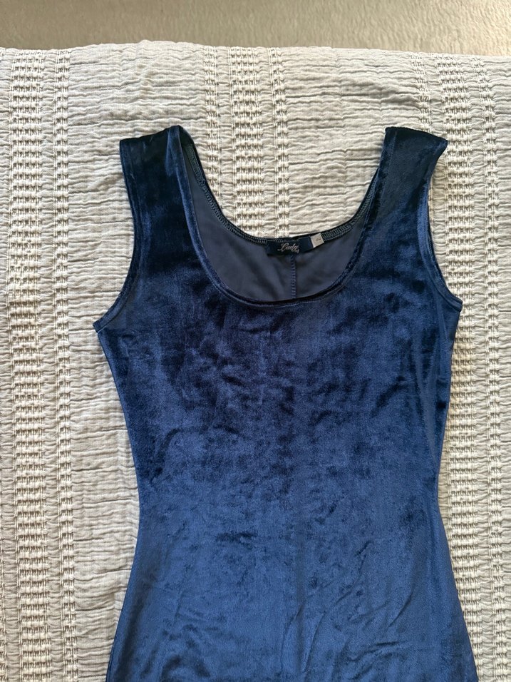 Lacivert Kadın Yırtmaçlı Suni Kumaş Etek - Görsel 2