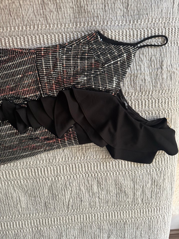 Siyah Tek Omuzlu Payetli Abiye Elbise - Görsel 4