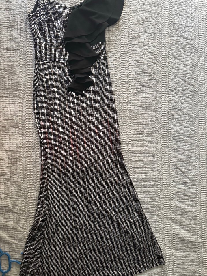 Siyah Tek Omuzlu Payetli Abiye Elbise - Görsel 3