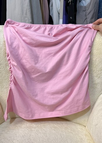 Pembe Drapeli Midi straplez