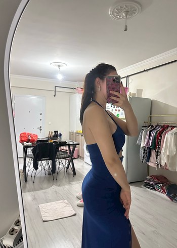 Lacivert Straplez Denim Elbise - Görsel 5