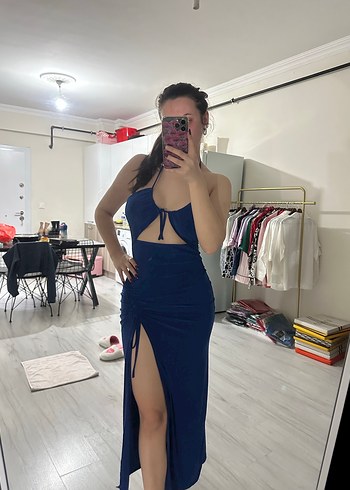 Lacivert Straplez Denim Elbise - Görsel 2