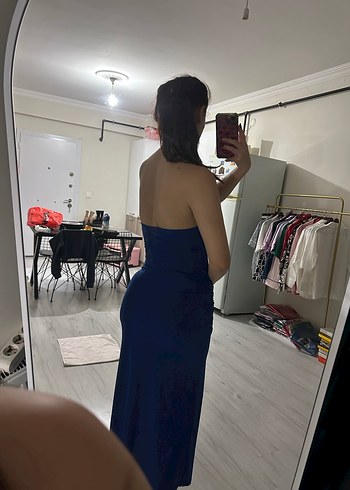 Lacivert Straplez Denim Elbise - Görsel 4