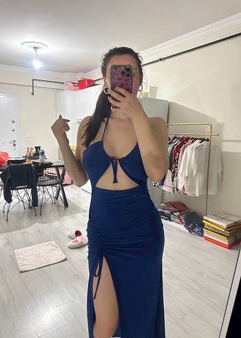 Lacivert Straplez Denim Elbise - Görsel 3