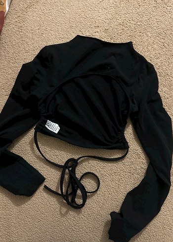 Siyah Beli Bağlamalı Uzun Kollu Bluz - Görsel 2