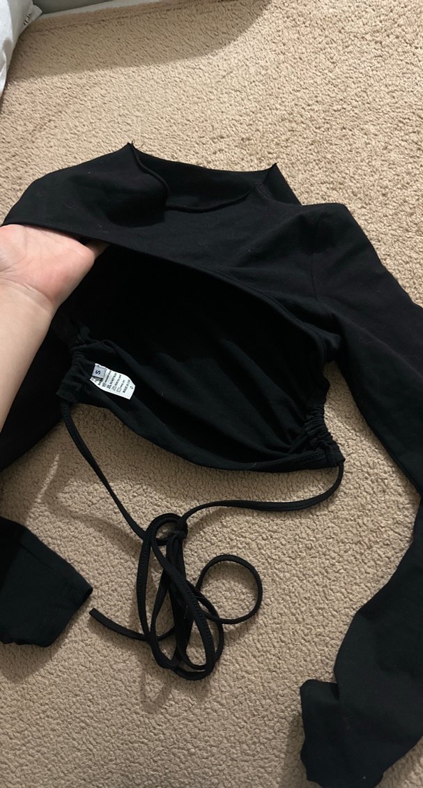 Siyah Beli Bağlamalı Uzun Kollu Bluz - Görsel 3