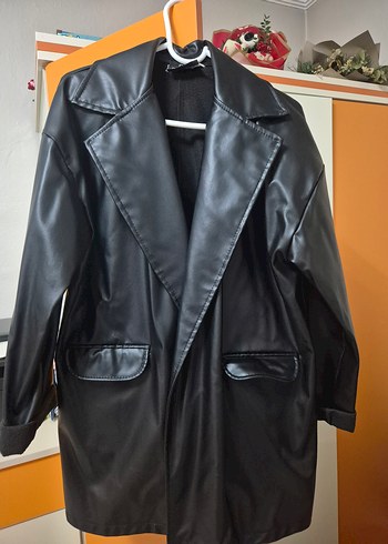 Siyah Deri Midi Ceket Zebra Desenli - Görsel 2