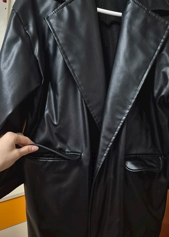 Siyah Deri Midi Ceket Zebra Desenli - Görsel 3