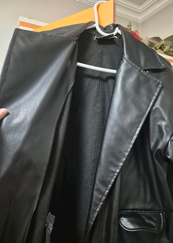 Siyah Deri Midi Ceket Zebra Desenli - Görsel 4