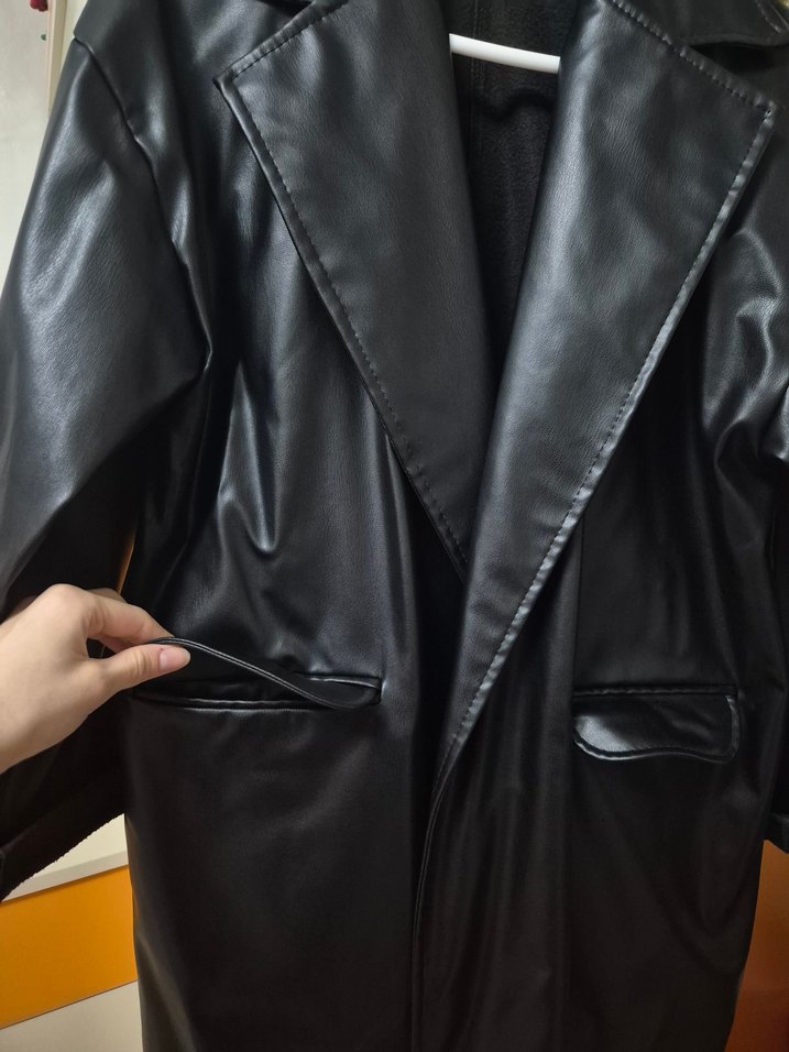 Siyah Deri Midi Ceket Zebra Desenli - Görsel 3