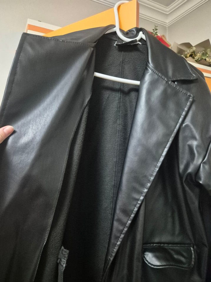 Siyah Deri Midi Ceket Zebra Desenli - Görsel 4