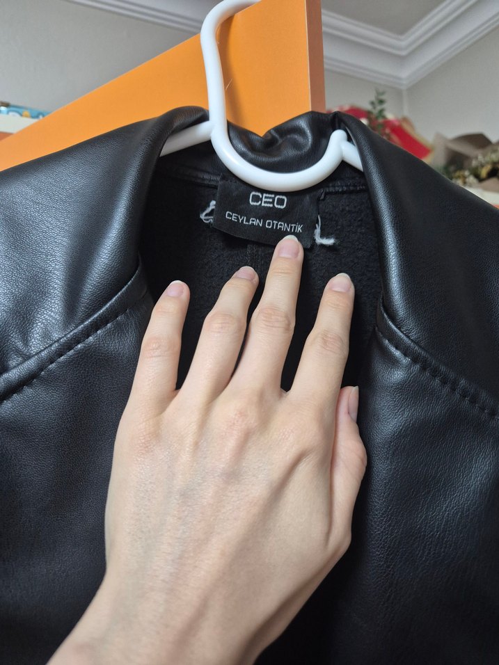 Siyah Deri Midi Ceket Zebra Desenli - Görsel 5