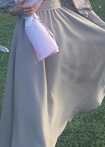 Camel Renkli Uzun Kol Drapeli Kadın Elbise Ve Şal - Görsel 3