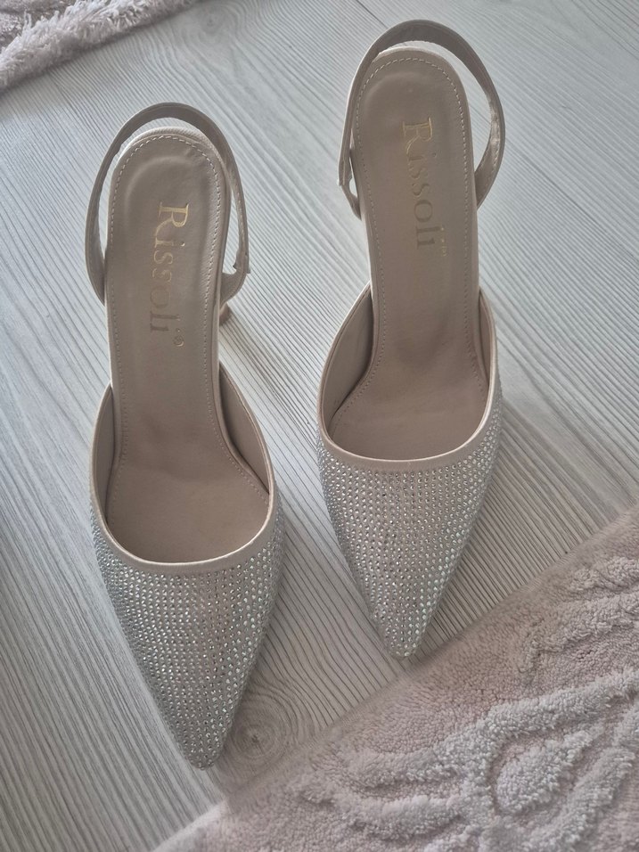 Beyaz Payetli Stiletto Düğün Ayakkabısı - Görsel 2