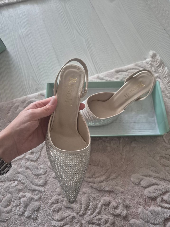 Beyaz Payetli Stiletto Düğün Ayakkabısı - Görsel 4