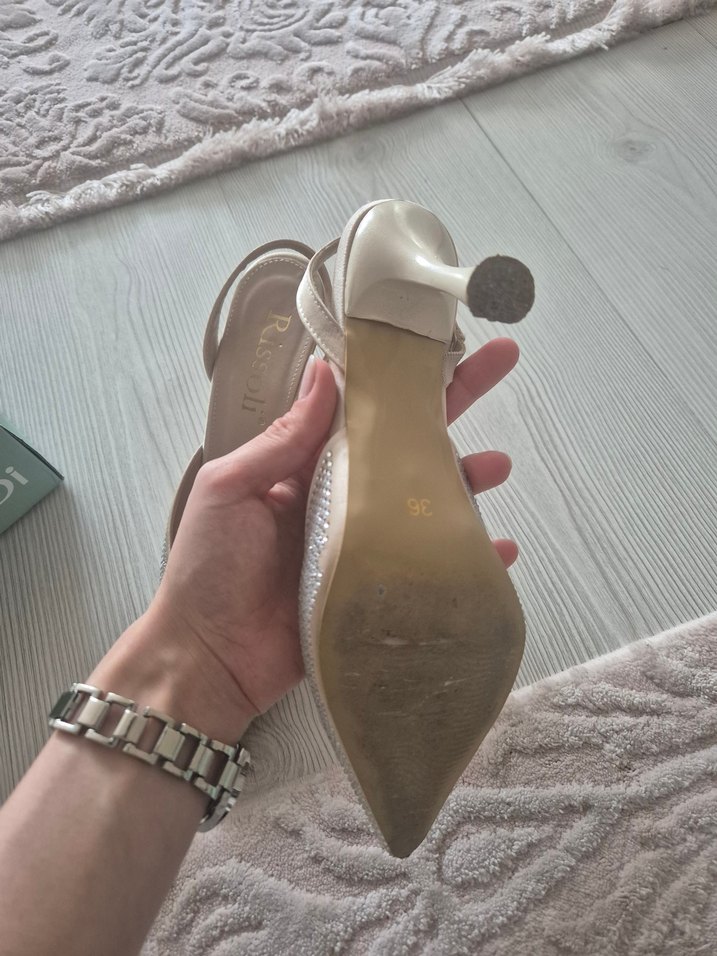 Beyaz Payetli Stiletto Düğün Ayakkabısı - Görsel 5