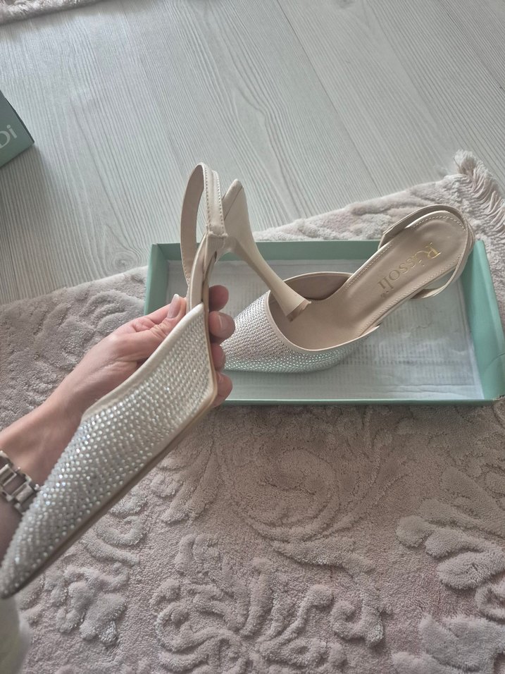 Beyaz Payetli Stiletto Düğün Ayakkabısı - Görsel 3