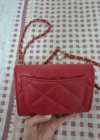 Kırmızı Zincir Detaylı Deri Kadın Çanta - Görsel 5
