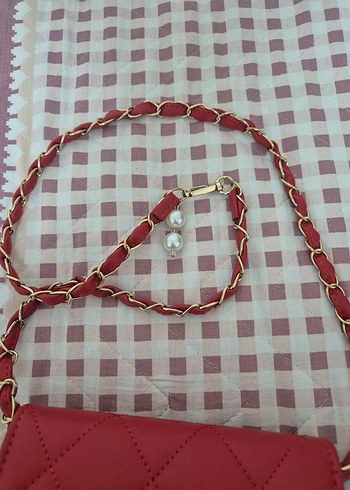 Kırmızı Zincir Detaylı Deri Kadın Çanta - Görsel 2