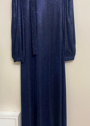 Lacivert Drapeli Uzun Kollu Kadın Elbise Birgül Bektaş - Görsel 3