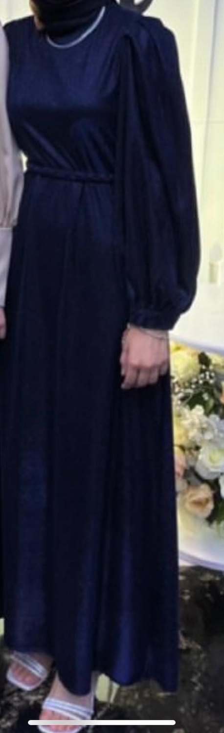 Lacivert Drapeli Uzun Kollu Kadın Elbise Birgül Bektaş - Görsel 2