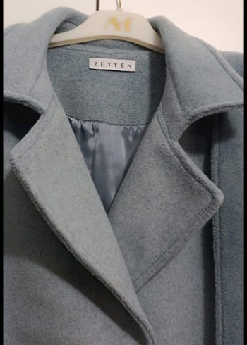 Gri Bebe Mavi Uzun Düğmeli Kadın Kaban - Görsel 3