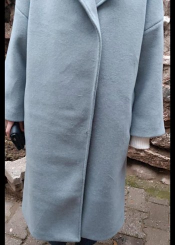 Gri Bebe Mavi Uzun Düğmeli Kadın Kaban - Görsel 2