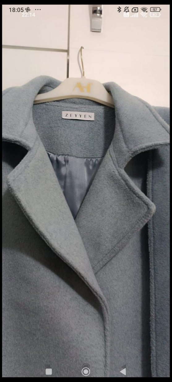 Gri Bebe Mavi Uzun Düğmeli Kadın Kaban - Görsel 3