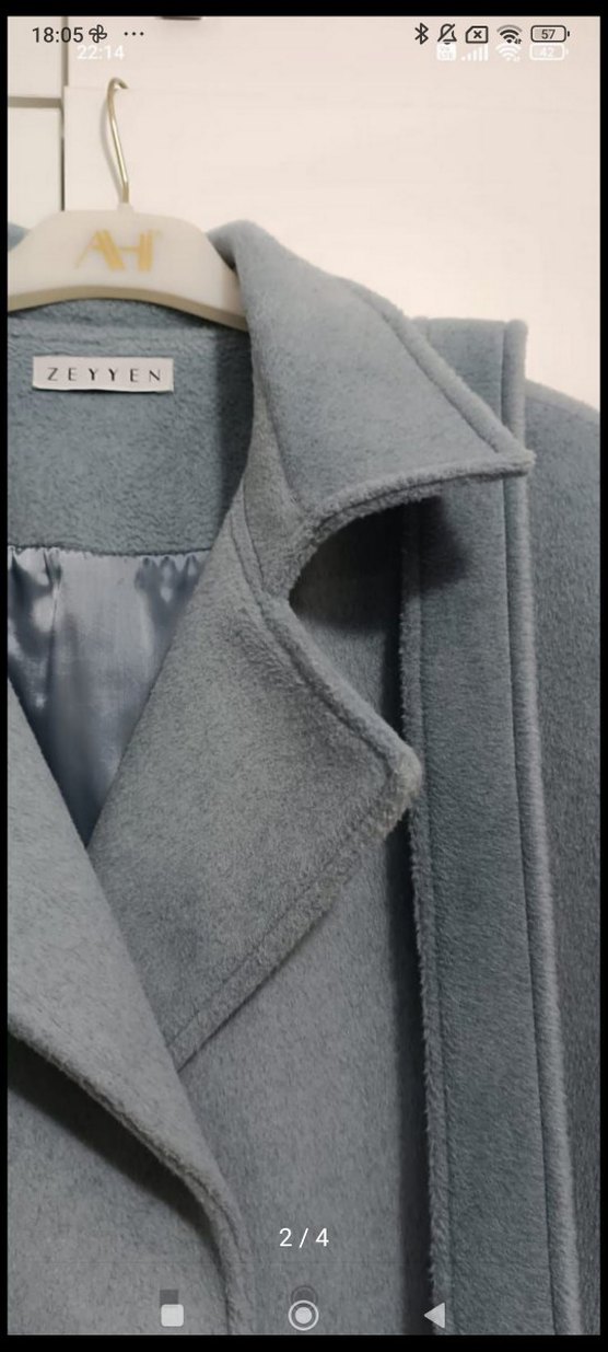 Gri Bebe Mavi Uzun Düğmeli Kadın Kaban - Görsel 4