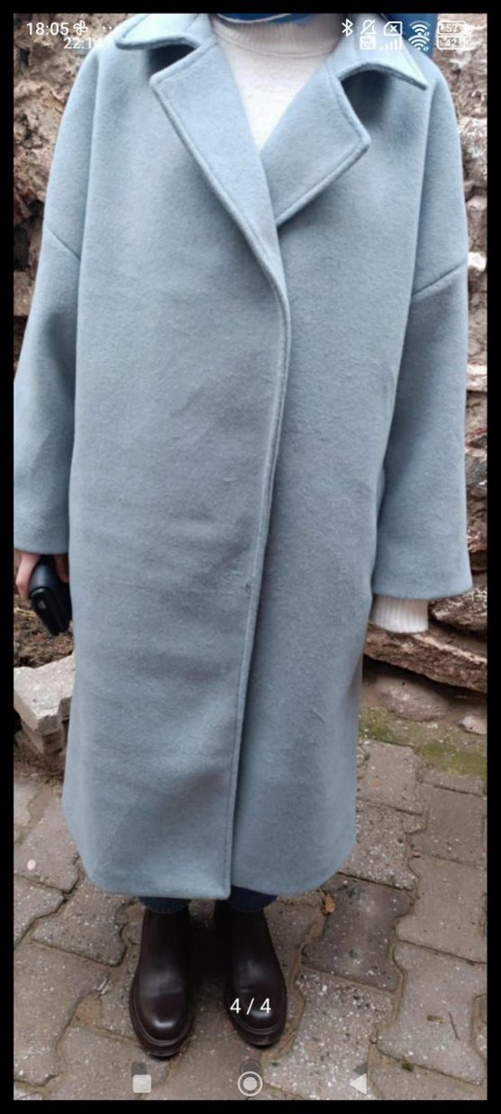 Gri Bebe Mavi Uzun Düğmeli Kadın Kaban - Görsel 2