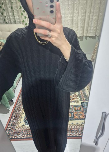 Uzun Siyah Gotik Kadın Elbisesi Örgü Model - Görsel 6