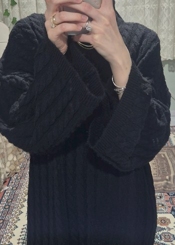 Uzun Siyah Gotik Kadın Elbisesi Örgü Model - Görsel 3