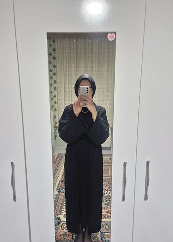 Uzun Siyah Gotik Kadın Elbisesi Örgü Model - Görsel 5