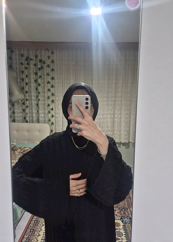 Uzun Siyah Gotik Kadın Elbisesi Örgü Model - Görsel 2