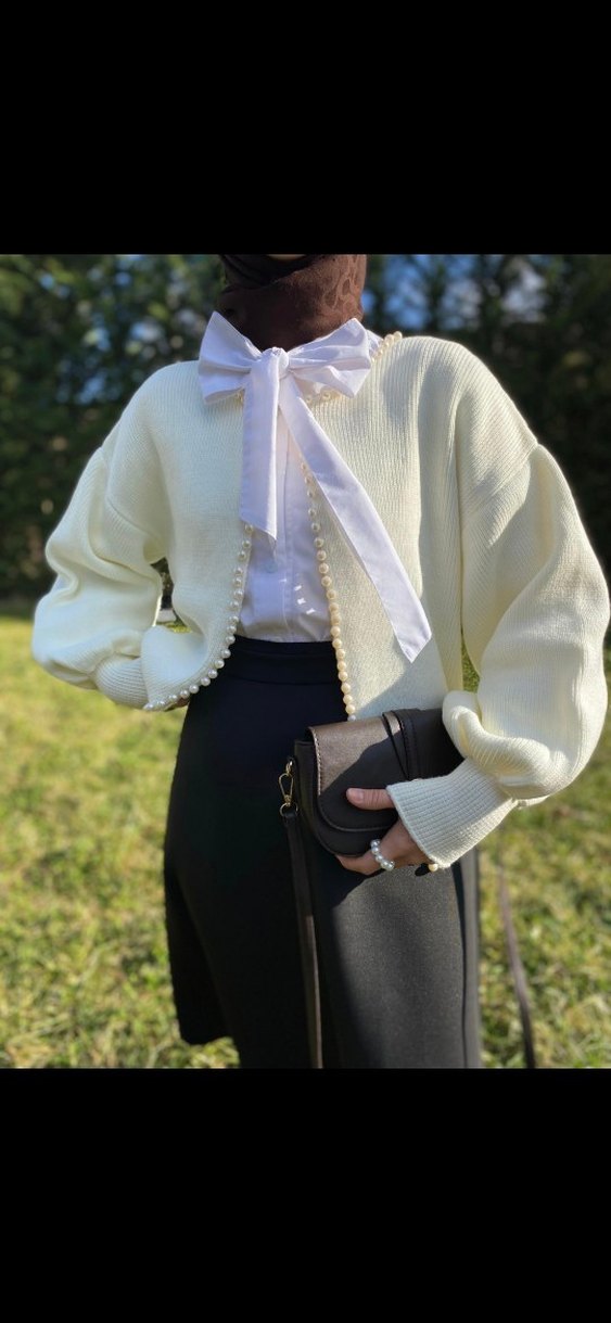 Ekru İnci Detay Hırka - Görsel 3