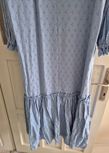 Uzun Kollu Fırfırlı Gri Mavi Bohem Elbise - Görsel 8