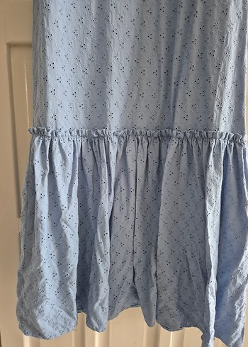 Uzun Kollu Fırfırlı Gri Mavi Bohem Elbise - Görsel 4