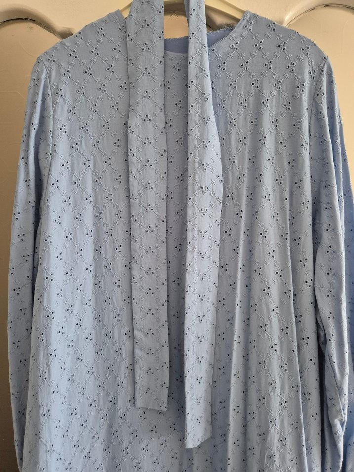 Uzun Kollu Fırfırlı Gri Mavi Bohem Elbise - Görsel 3