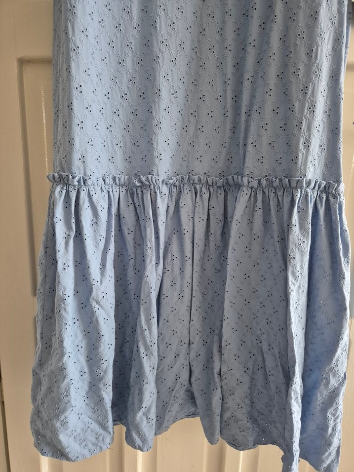 Uzun Kollu Fırfırlı Gri Mavi Bohem Elbise - Görsel 4