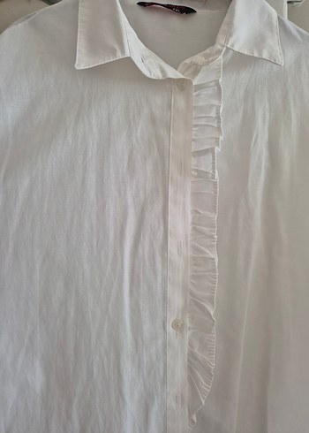 Kadın Beyaz Keten Fırfırlı Gömlek - Görsel 2