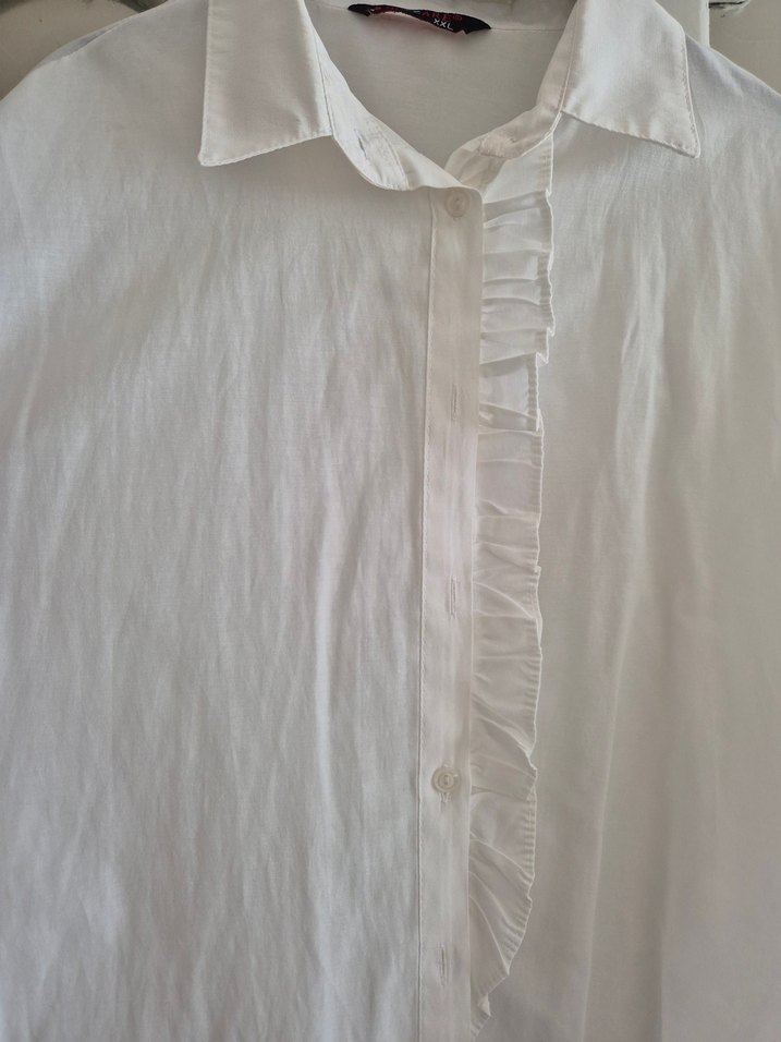 Kadın Beyaz Keten Fırfırlı Gömlek - Görsel 2