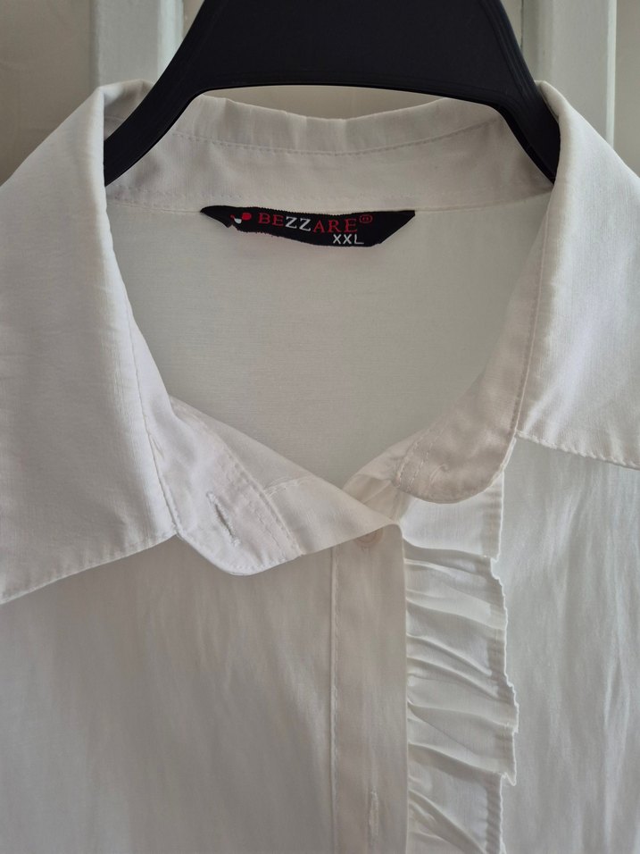 Kadın Beyaz Keten Fırfırlı Gömlek - Görsel 4