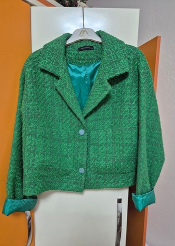 Düğmeli Yeşil Mini Kadın Blazer - Görsel 4