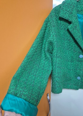 Düğmeli Yeşil Mini Kadın Blazer - Görsel 5