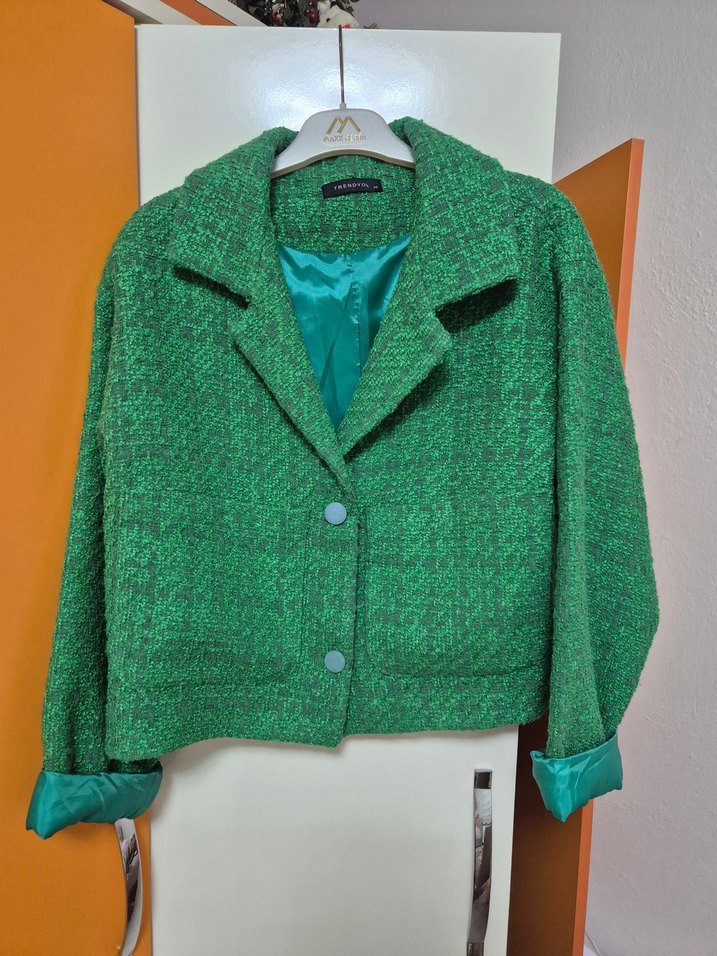 Düğmeli Yeşil Mini Kadın Blazer - Görsel 4